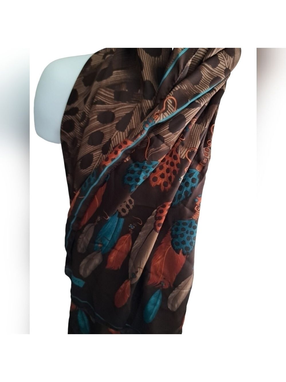 Nur Ipek Oblong silky feel polyester Feather Earrings scarf TRIBAL southwestern - Picture 2 of 11